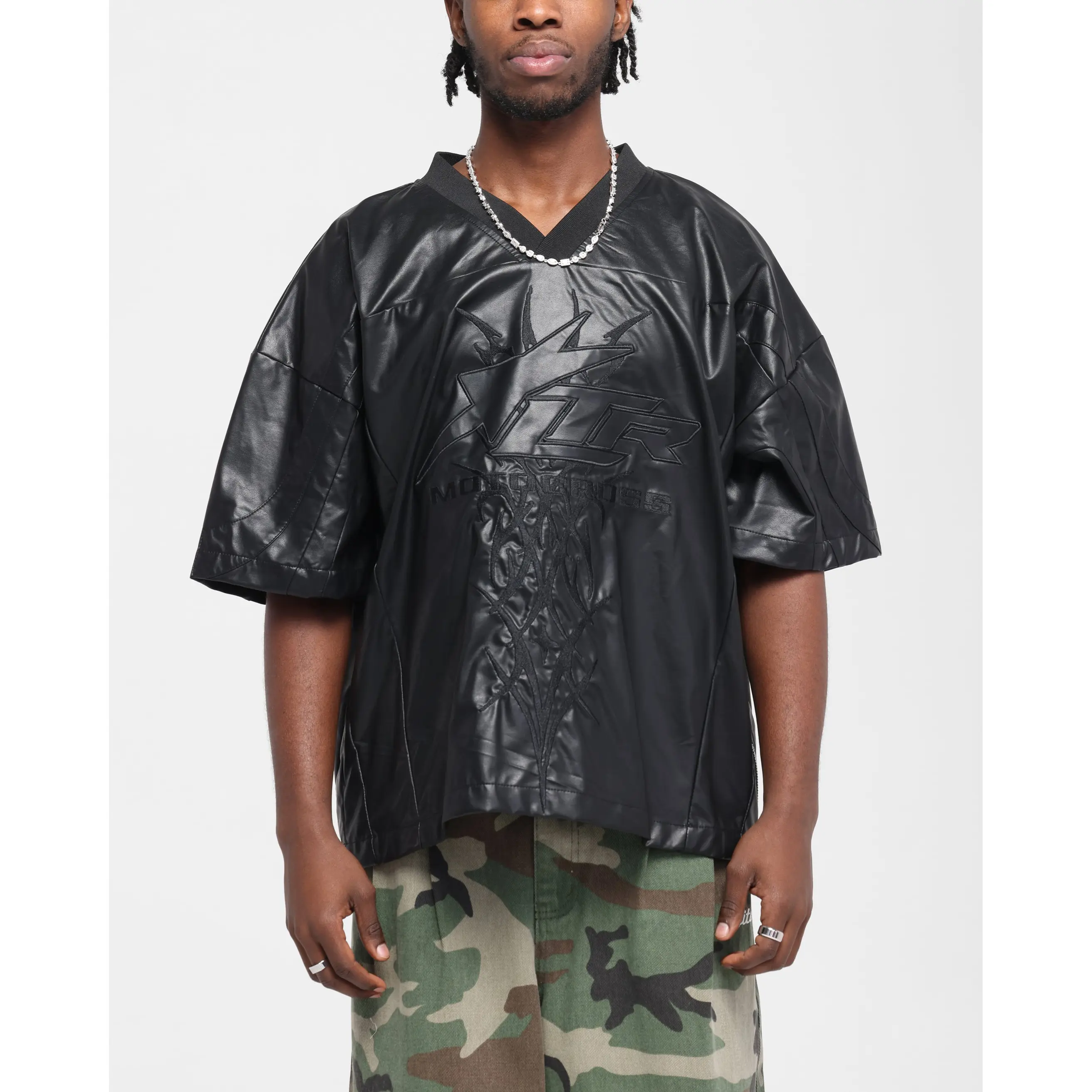 Loiter Vegan Leather Football Top Black