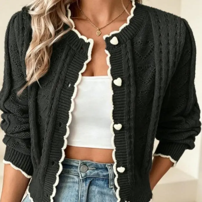 Women's Heart Button Design Long Sleeve Casual Loose Cardigan For Autumn/Winter Fall Cloth For Women   cardigan     cardigans     cardigan for women Everyday Fit