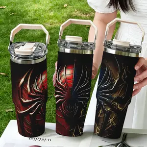 30oz Stainless Steel Handheld Water Bottle, Dual-Layer Vacuum Insulated Cold & Warm, Portable Travel Mug with Lid, Vacuum Insulated Thermos, Ideal Gift for Parents, Spider