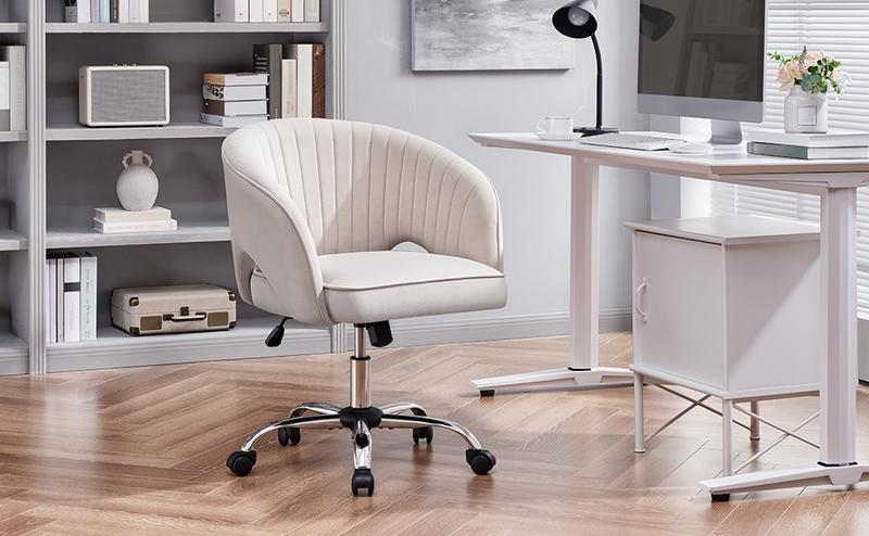 Yaheetech Velvet Swivel Desk Chair with Tufted Barrel Back, Wheel Modern Upholstered Chair for Home Office, Study, Bedroom, Vanity