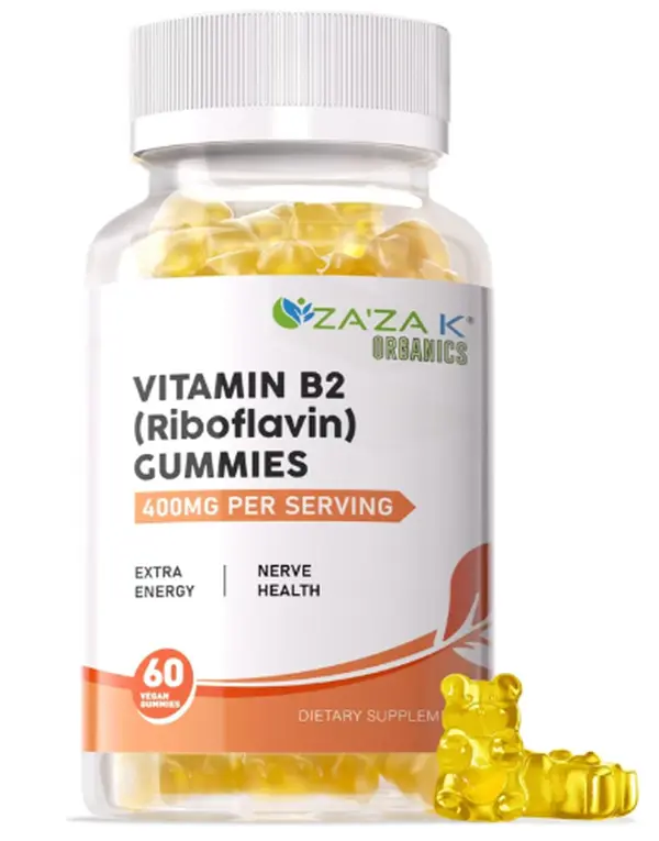 Vitamin B2 Gummies - 400mg Riboflavin Supplement for Kids & Adults, Vegan Energy & Nerve Support, Essential Daily Vitamin, 60 Chewable Gummies Healthcare Dietary