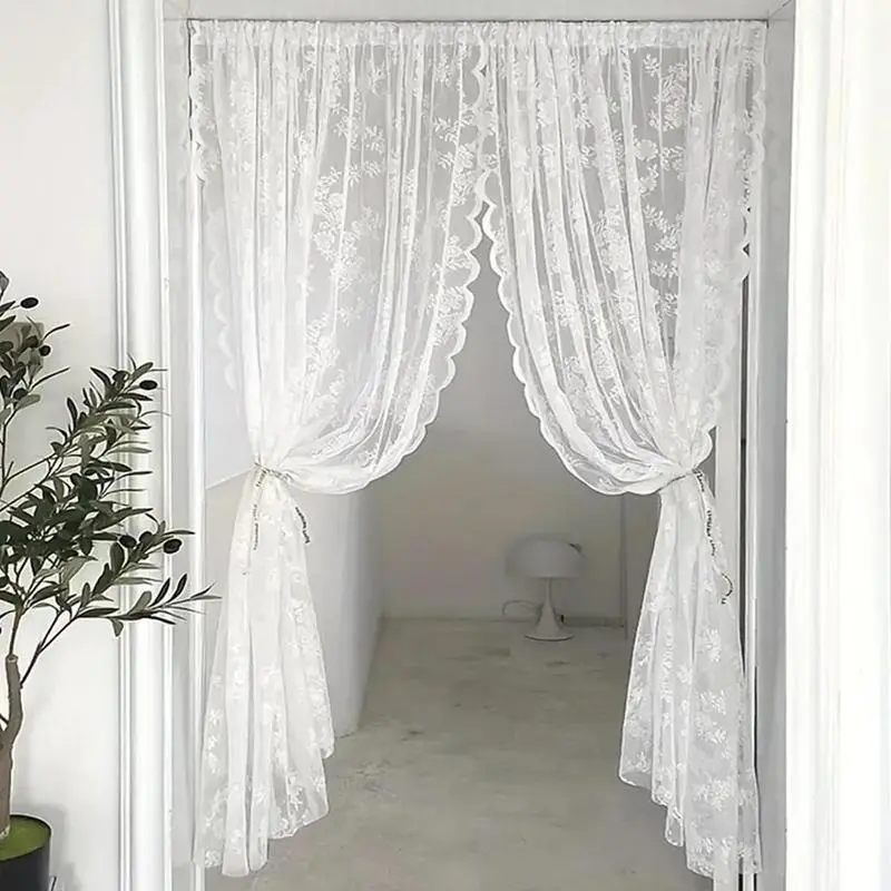 Lace Curtains 2-Panel Set Sheer Vintage Floral Light Filtering Window Drapes for Bedroom Living Room Home Decor