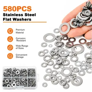 [Summervibes] 580-Piece Galvanized Flat & Lock Washers Assortment Kit with Hex Cap Screws, Hex Nuts, Heavy-Duty Anti-Rust Hardware Set in Storage Box for Home, Garage Bolt Repair Expansion Bolts Adjustable Hooks Brackets
