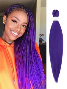 Purple Braiding Hair Pre Stretched 24 Inch 1 Packs Braiding Hair Extensions for Crochet Box Braids Twists Locs Synthetics Hair Itch Free Soft Yaki Texture Hot Water Setting