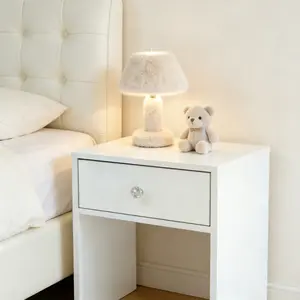 Minimalist White Nightstand with Crystal Knob | Clean Bedroom Aesthetic