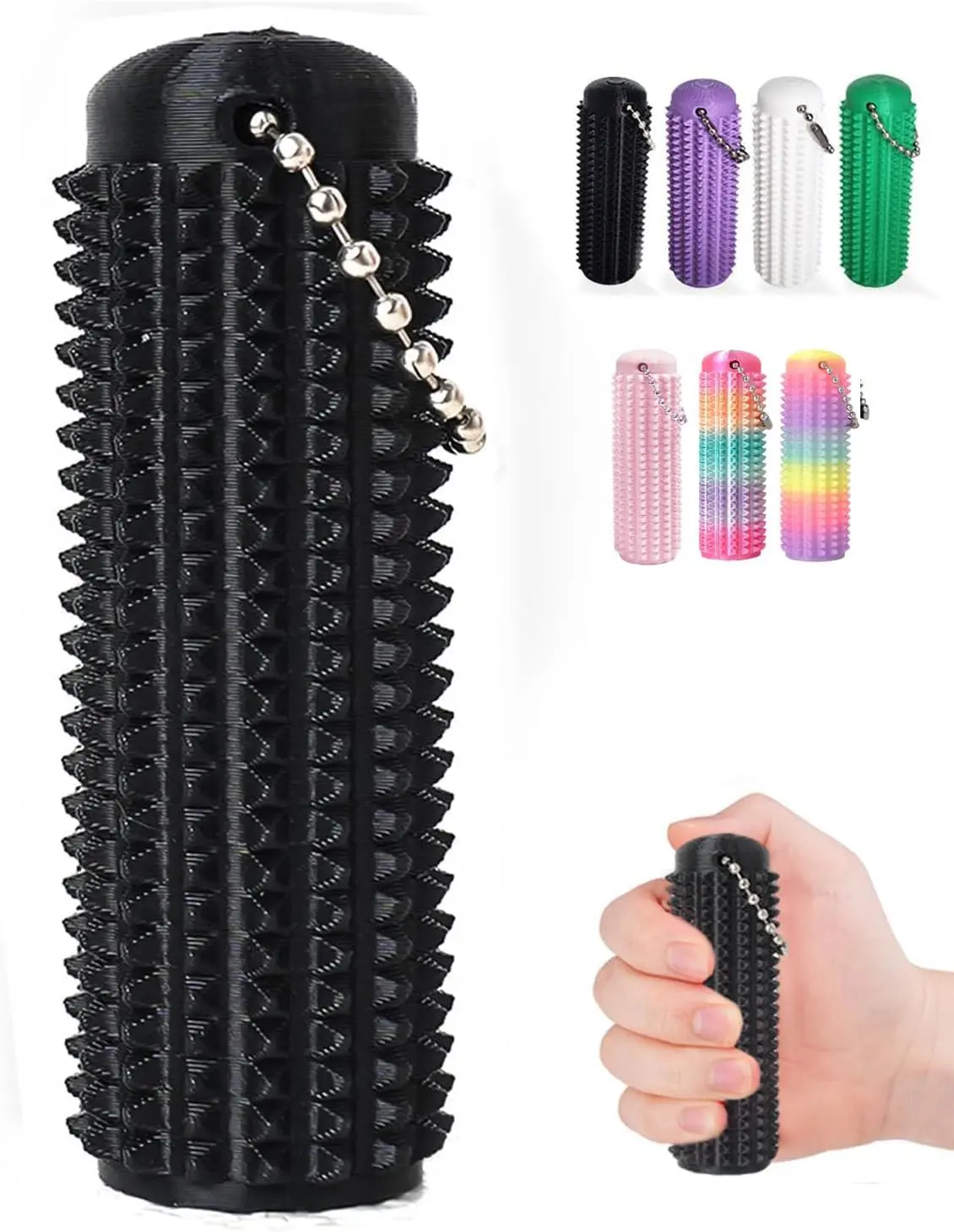 4 PCS 3D Printed Mini Pain Stim Fidget Keychains - Spiky Grippie Stress Relieving Accessory, Pocket-Sized Anxiety Fidget Stress Relief Toys, Office Worker Novelty Gift for Focus & Soothing Engaging Experience