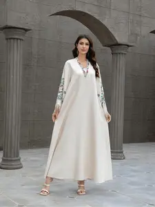Women's Floral Print V Neck Long Sleeve Dress, Modest Elegant Classy Flattering Long Gown Dress for Party Holiday Wedding Guest, Ladies Clothes for All Seasons, Womenswear, Formal Dresses Women