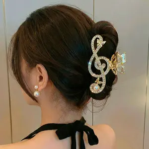 Gold Color Music Note Hair Clip – Treble Clef Rhinestone Barrette for Women with Butterfly Detail – Perfect for Concerts & Formal Looks
