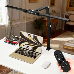NUNET 24W LED Desk Lamp with 2-in-1 Weighted Base & Clamp, 26.8" Dual Monitor Light Bar, Remote, Eye-Caring Red Light Beads, Stepless Dimming, Adjustable Architect Swing Arm for Home Office, Black