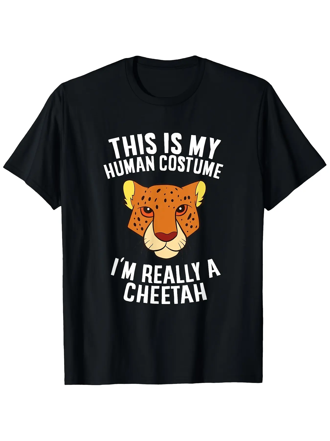 Men's 'Human Disguise' Cheetah Random Print Knit T-Shirt, Casual Polyester Short-Sleeve Crew Neck Regular Fit Top for Halloween Parties