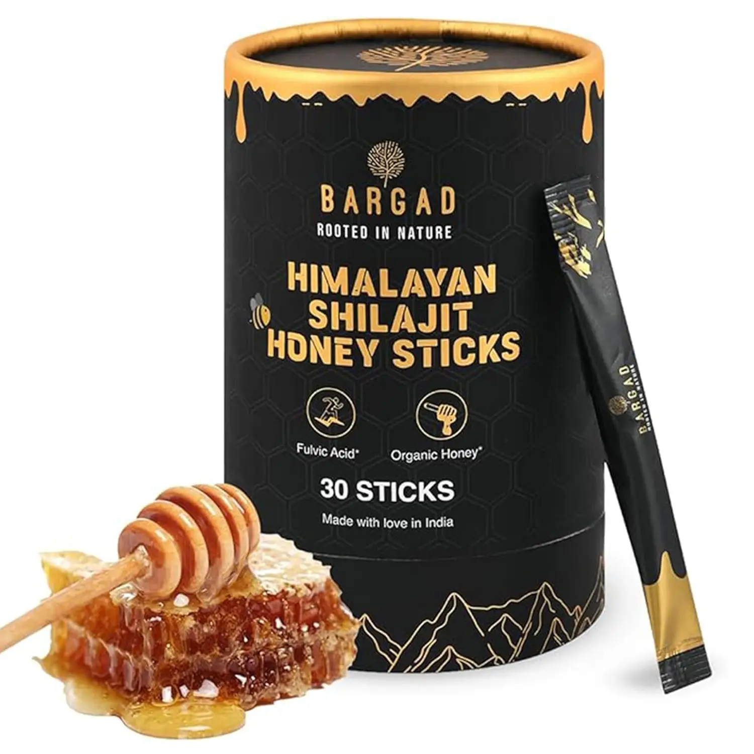 BARGAD Pure Himalayan Shilajit Sticks with Organic Honey & Saffron (30Count) | Boosts Energy | 85+ Trace Minerals, 75%+ Fulvic Acid Healthcare Natural