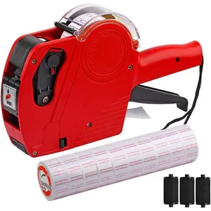 MX-5500 8 Digits Price tag Gun with 5000 Sticker Labels and 3 Ink Refill, Label Maker Pricing Gun Kit Numerical Tag Gun for Office, Retail Shop, Grocery Store, Organization Marking (Red)