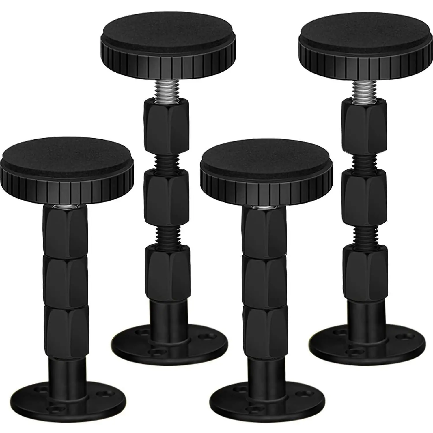 Adjustable Threaded Headboard Stoppers/Bumper Against Wall, 4 Pack Behind Bed Frame Protector Antishake Tool, Bed Shake Support Stabilizer Device for Anti-Knocking,Banging, Metal (Black 27-114mm)