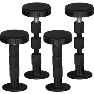 Adjustable Threaded Headboard Stoppers/Bumper Against Wall, 4 Pack Behind Bed Frame Protector Antishake Tool, Bed Shake Support Stabilizer Device for Anti-Knocking,Banging, Metal (Black 27-114mm)