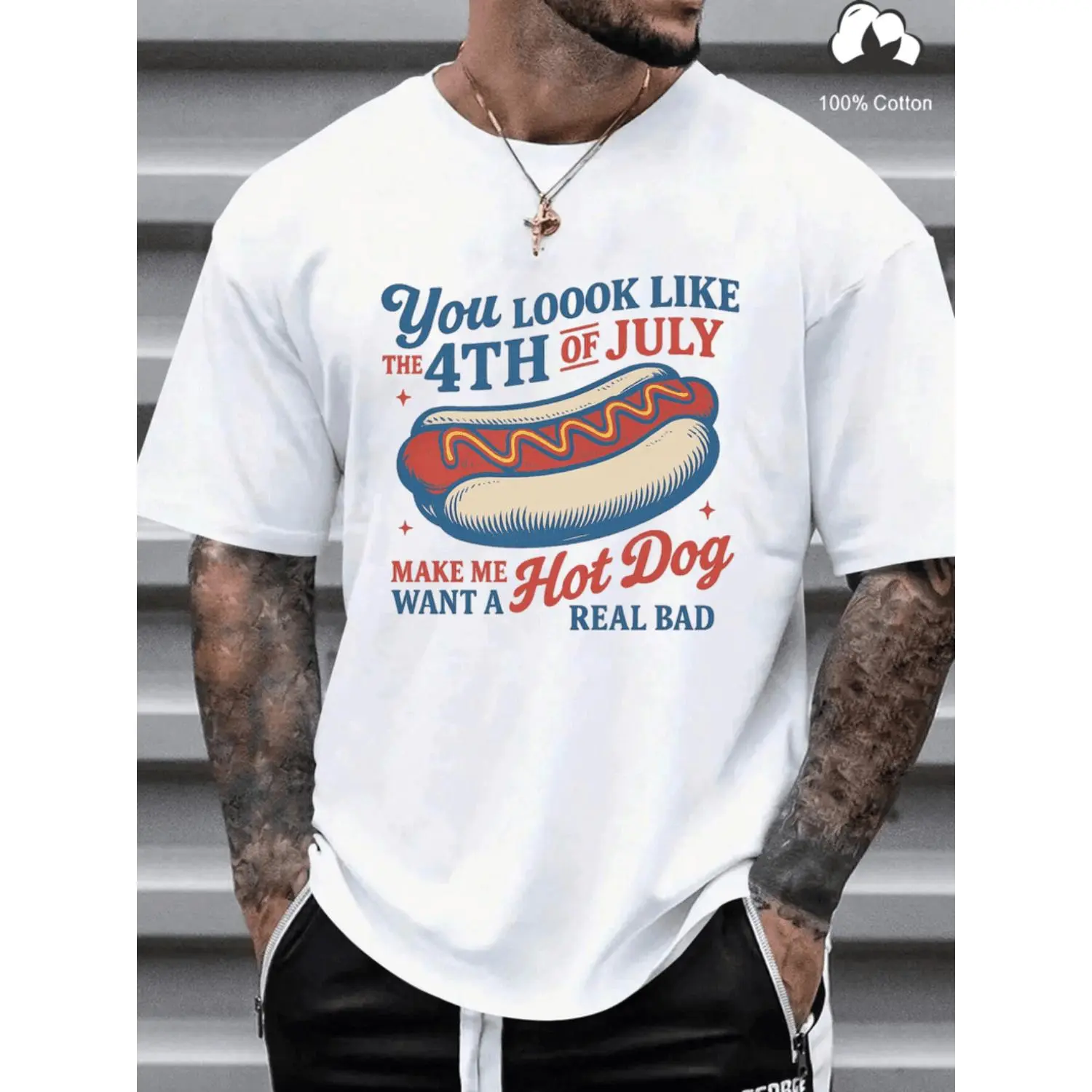 Women's Hot Dog Graphic T-Shirt, Casual Cotton Crew Neck, Comfortable Shortsleeve Streetwear, Machine Washable, Top, Tshirt, Breathable Cotton, All Seasons, Regular Length Tee, Long-Lasting Stitch, Wash Machine Safe, Round Neck, Basic, Short Sleeve