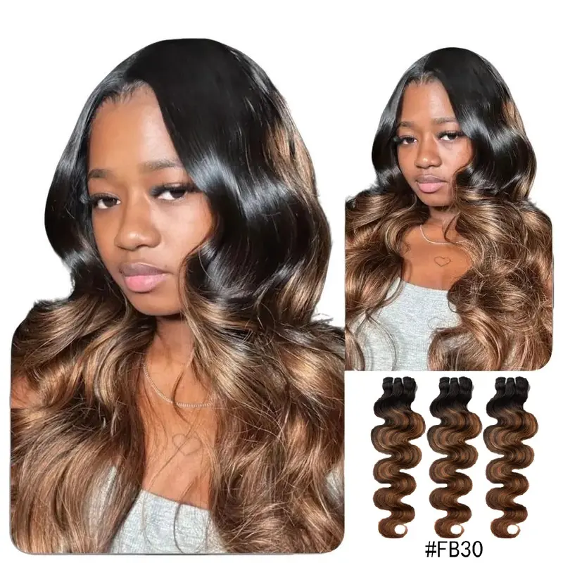 [Wequeen] #T1B/P4/27 Highlight Hair Bundles #FB30 Body Wave Brazilian 100% Human Hair Colored Bundles Quick Weave Sew In/Glue In Budget Friendly 10A
