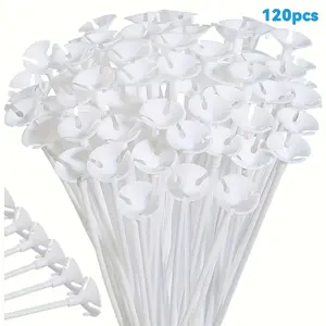120 reusable white plastic balloon poles and cups | Durable helium balloon holder, Balloon party supplies, suitable for wedding, birthday, Christmas, New Year and other party decorations-perfect for arches, columns and desktop display.