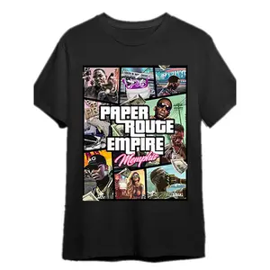 Young Dolph Men's AR11951664 Black Cotton T-Shirt with Paper Route Empire Memphis Hip Hop Design Bold Geometric Patterns Urban Street Style Casual Crew Neck Top