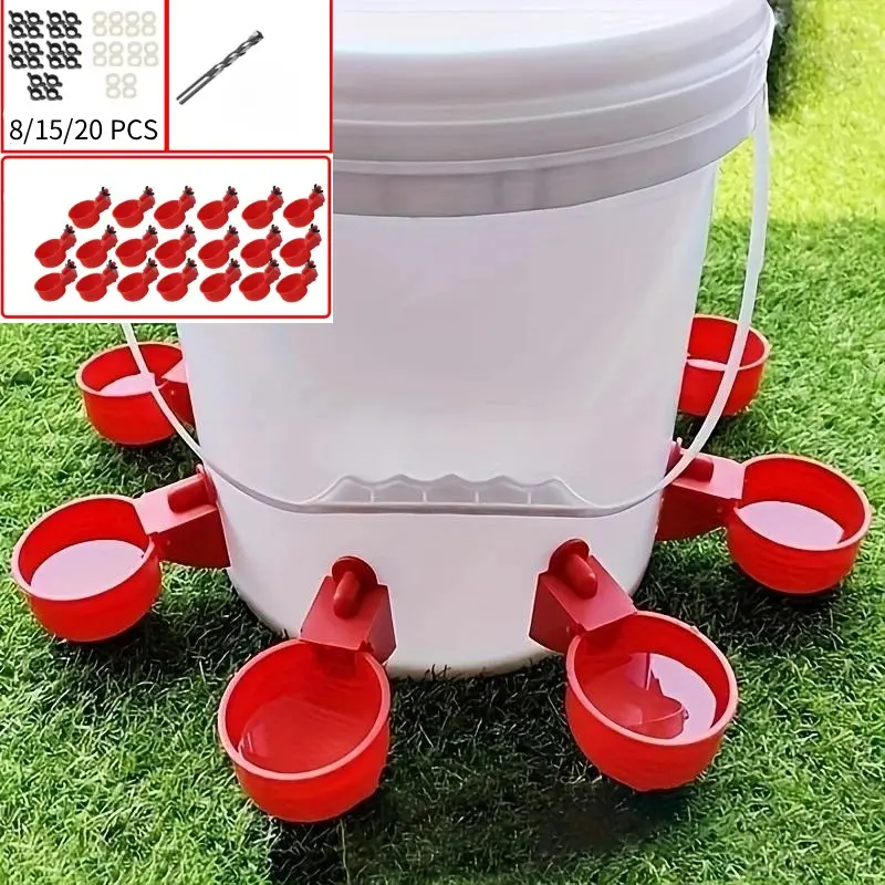 Automatic Feeder and Waterer Set for Feeding Chickens, Ducks, Small Animals, Battery-Free, Durable Plastic, Indoor/outdoor Use, Includes Drill Bits, Screws, Pads
