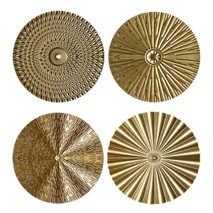 4-Piece Gold Metal Wall Art Decor, Round Textured Disc Hanging Sculptures, Boho Sunburst Wall Decor Set for Living Room, Bedroom & Home Decor