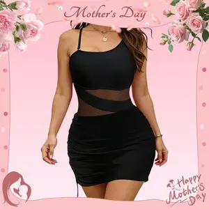 BBEUU Women's Sexy One-Piece Swim Dress Ruched Slim Fit High-Waisted Tummy Control Mesh Detail Black/Red/Green S M L XL 2XL