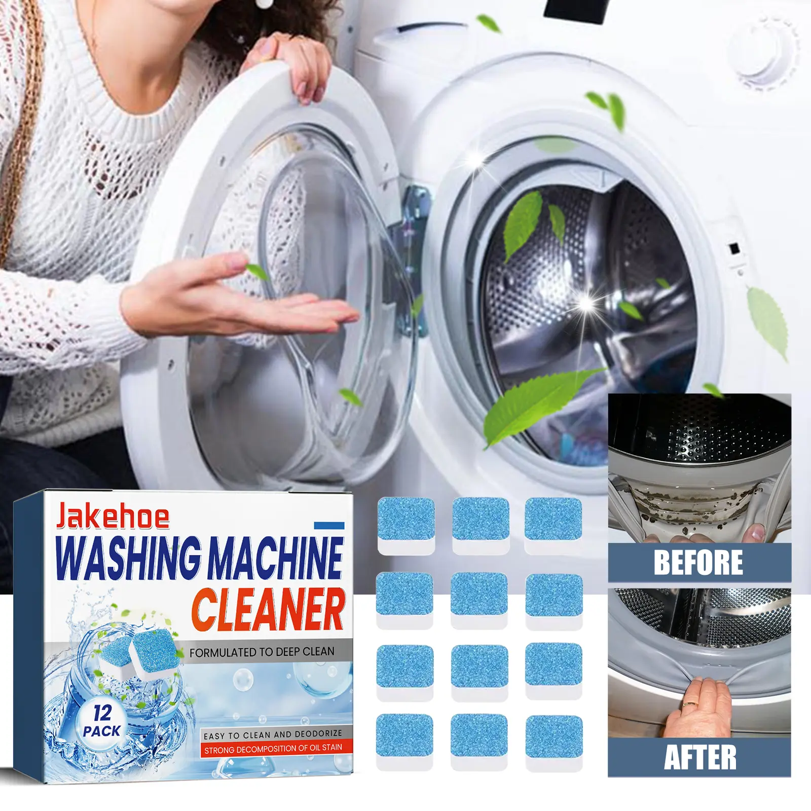 3-in-1 Washing Machine Cleaner Tablets - Descale, Disinfect & Deodorize in 1 Step, Deep Clean Washing Machine Tablets, Remove Hidden Dirt & Bacteria in 1 Cycle, Powerful Cleaning Tablets, Cleaning Products