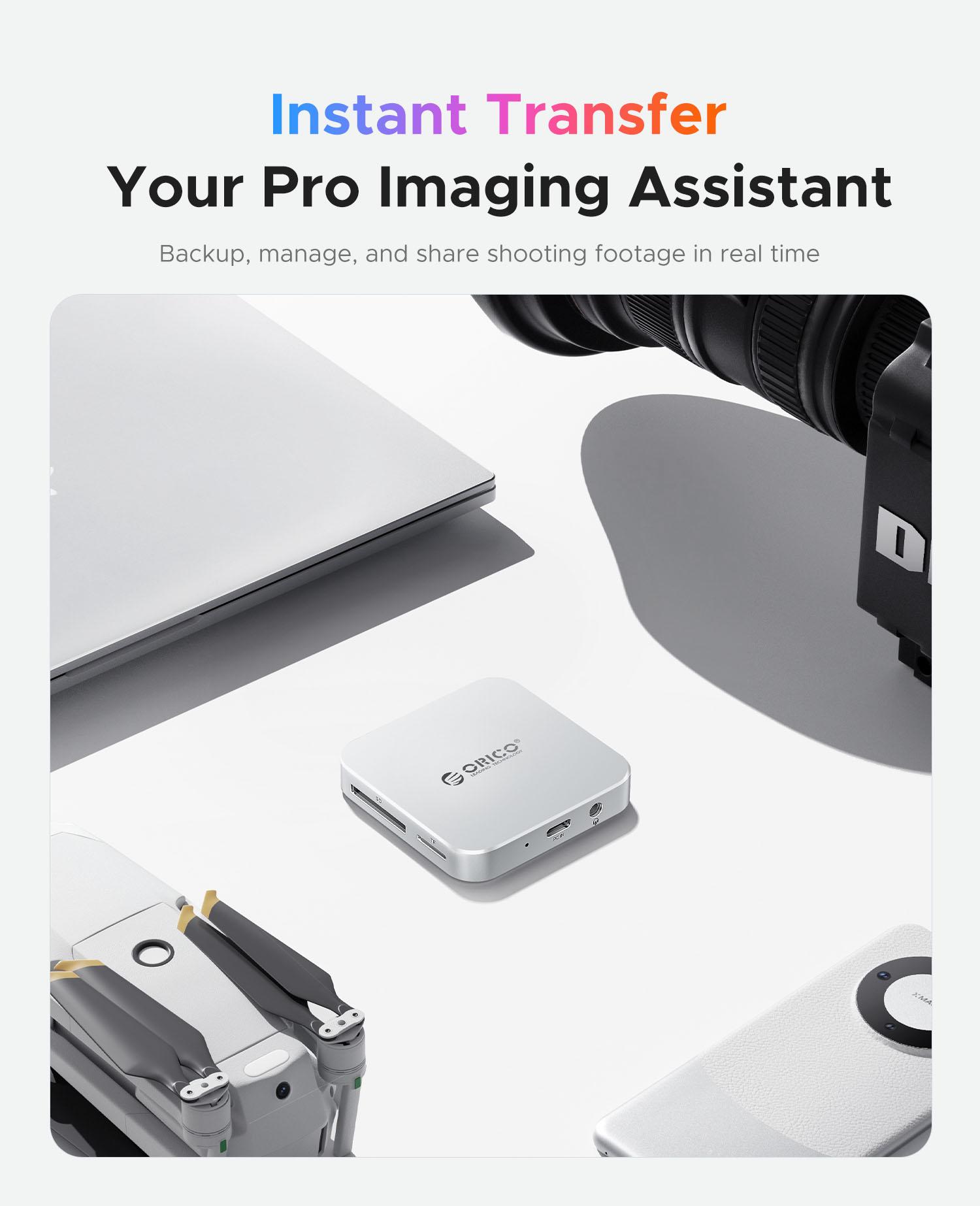 ORICO Ultra-Thin Magnetic SD Card Reader for iPhone 17/16/15 Series/iPad/MacBook, USB C Camera  with SD/TF 3.0 Solt, 100W PD Pass-Through