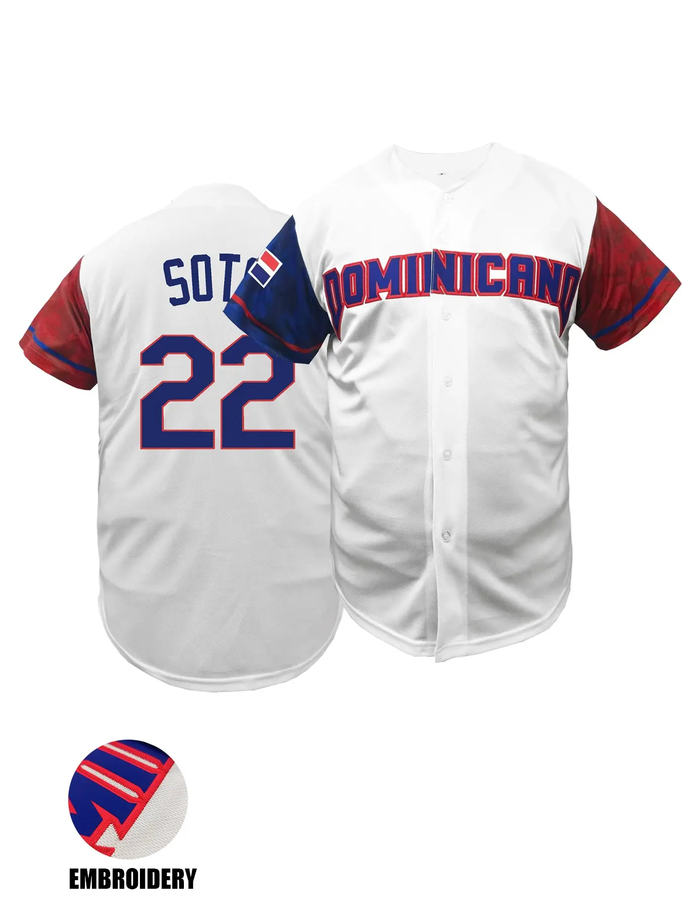 Unisex Dominican Republic #13 Stitched Embroidered Baseball Jersey, Sports Clothing, Embroidery Jersey, Embroidered Jerseys, Short Sleeve V-Neck Button Up Shirt, Breathable Sports Tee, Dominican Fan Apparel for All Seasons (White/Black)