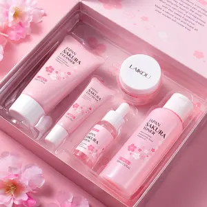 Limited Edition Sakura Cherry Blossom Skincare Gift Set, Five-Piece Spring Summer Care Kit, Brightening, Moisturizing, Hydrating & Gentle Cleansing with Hyaluronic Acid for Sensitive Skin Extract