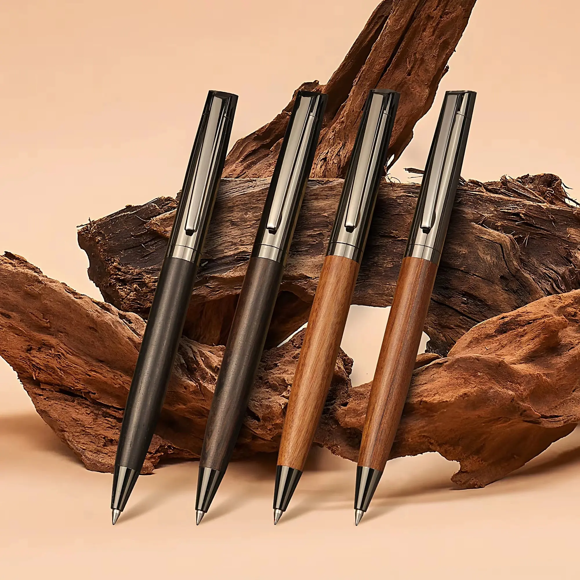 1 Set Premium Metal Ballpoint Pen with Wood Barrel for Smooth Writing Experience and High-End Design-Black Ink-Office