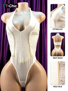 Women's Sexy Milk Silk Jacquard Fabric Halter Bodysuit, Fitted Elegant Comfortable Design for All Seasons, Perfect Valentine's Gift for Her, Halter Neck