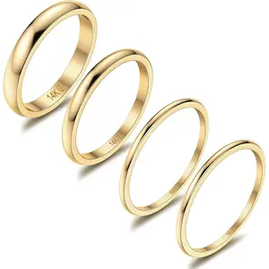*14K Gold Filled Rings Stacking Rings for Women Stackable Thin Gold Ring Plain Pinky Thumb Midi Statement Band Ring Comfort Fit 4Pcs 1mm 2mm 3mm 5mm  RSCC3