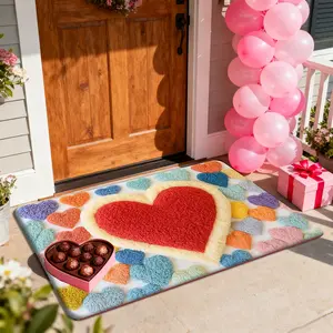 Valentine's Day Doorstep Mat, Designed with A Heart Pattern, Colorful and Warm, Soft and Comfortable, Suitable for Decorating Doorways, Stairwells and Entrances, Adding A Romantic Atmosphere To The Home