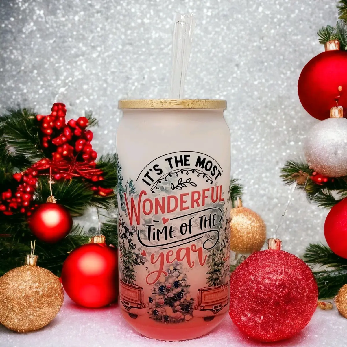 16oz glass Christmas cup