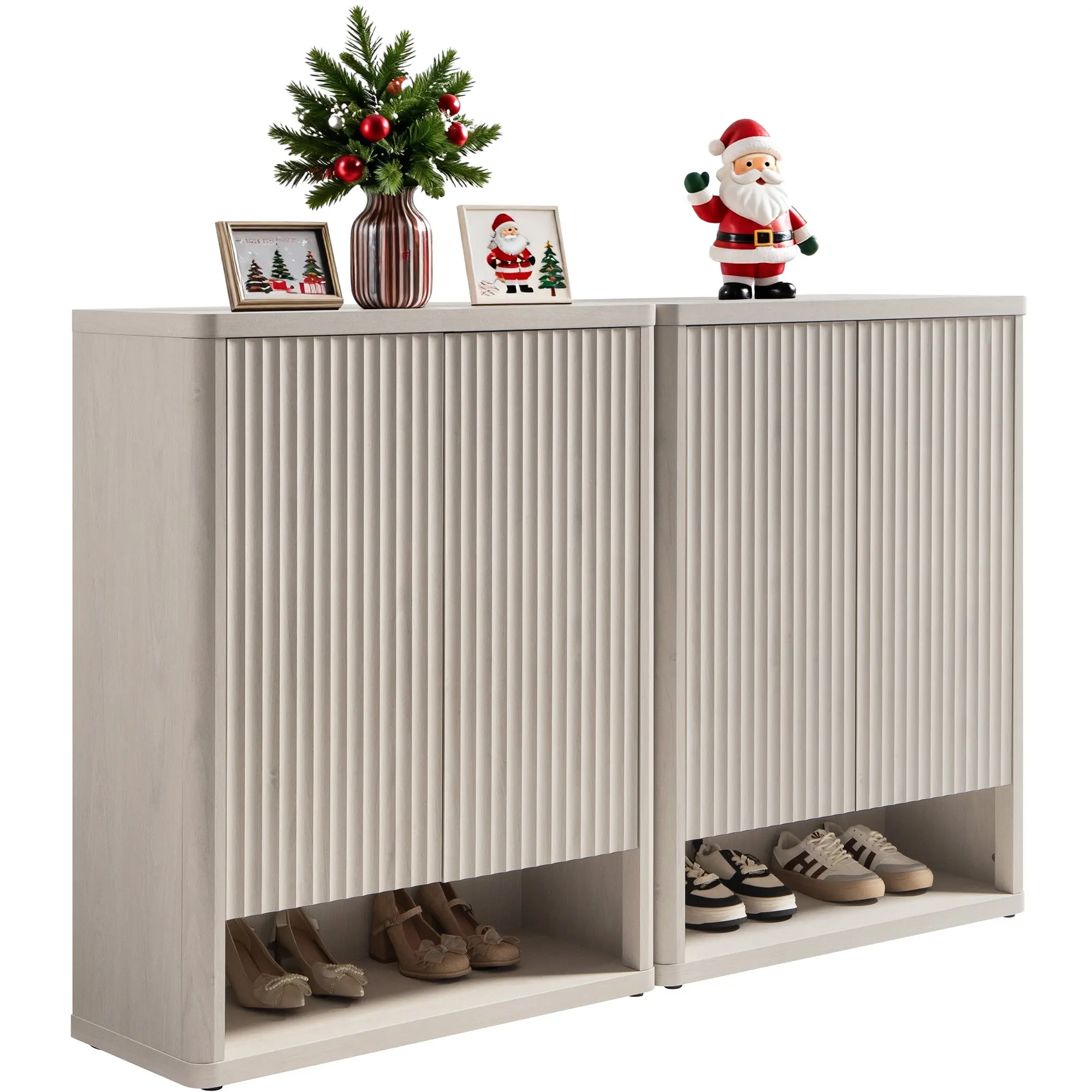 SICOTAS Wood Shoe Cabinet - 44" Tall Shoe Rack Organizer, 6-Tier Free Standing Storage Holders & Racks with Doors, 4 Shelves, Modern Mid-Century Organizer for Entryway, Hallway