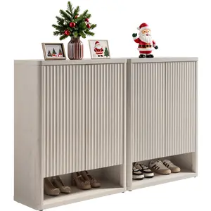 SICOTAS Shoe Cabinet 44" Tall Large Storage Organizer Modern Shoe Rack with Doors & 4 Shelves Mid Century Free Standing 6-Tier Cabinet for Entryway Hallway Living Room Closet