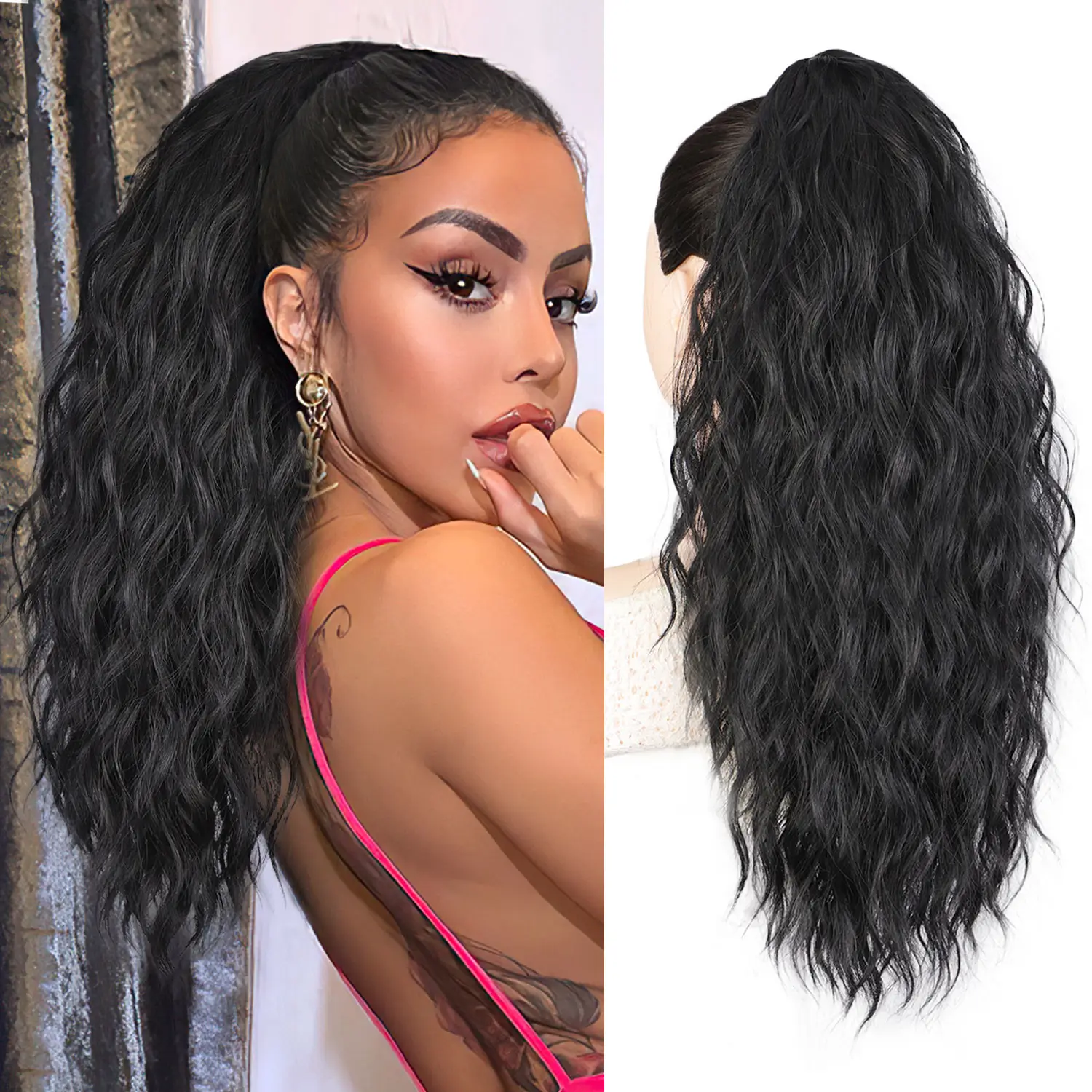20inch Long Claw Highlight Ponytail Extension, Multi Layered Hair Wavy Curly Fluffy Thick Jaw Clip in Hair Extensions Ponytail Soft Natural Synthetic