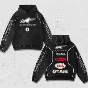 Retro Bell Hellmets x Akrapovic x YZF Racing Hoodie Washed, MotoGP World Championship Enthusiast, Motorcycle Off Road Dirt Bike Graphic Streetwear, Heavyweight Biker Sweatshirt, Retro Moto Gear Motorbike Apparel Men’s Aesthetic Y2K Racing Jacket Style