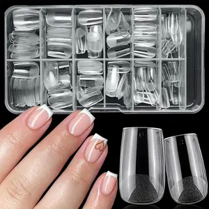 Clear Short Square Fake Nail, 240pcs/box Mixed Sizes Press on Nails, Removable False Nails, Full Cover False Nails for DIY Gel Nail Extension, Nail Tips