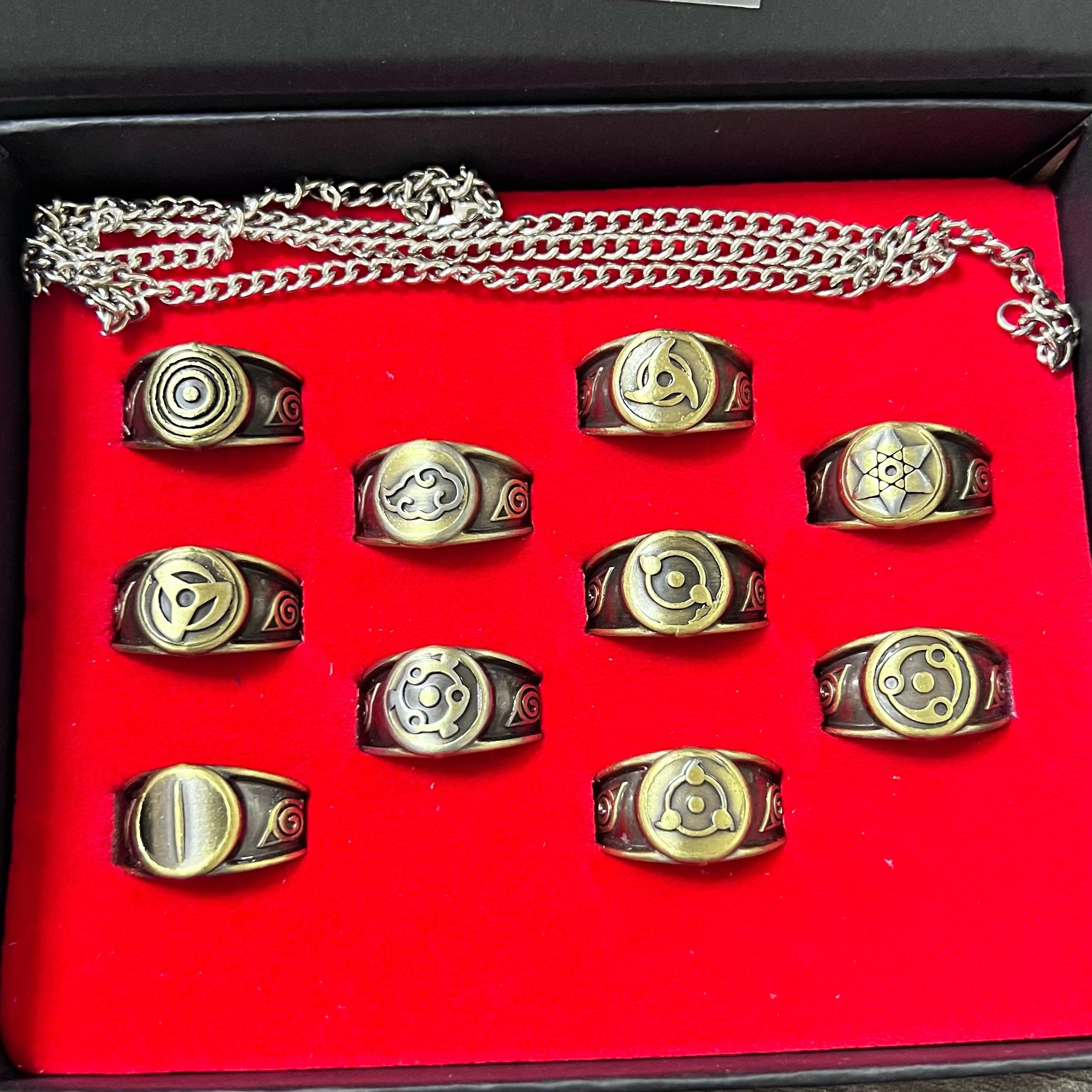Premium Naruto Akatsuki Rings Set Anime Symbol Rings Collectible Cosplay Jewelry with Gift Box