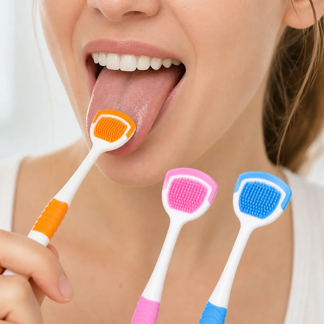 Silicone Tongue Scraper 3-Pack, Soft Food-Grade Tongue Cleaning Brush with Non-Slip Wave Handle & Hanging Hole, Gentle Daily Oral Care Tool for Fresher Breath
