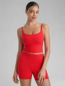 CRZ YOGA Butterlift Adjustable U Back Crop Tank Tops for Women - Padded Camisole Scoop Neck Workout Longline Sports Bras