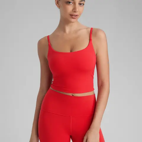 CRZ YOGA Butterlift Adjustable U Back Crop Tank Tops for Women - Padded Camisole Scoop Neck Workout Longline Sports Bras