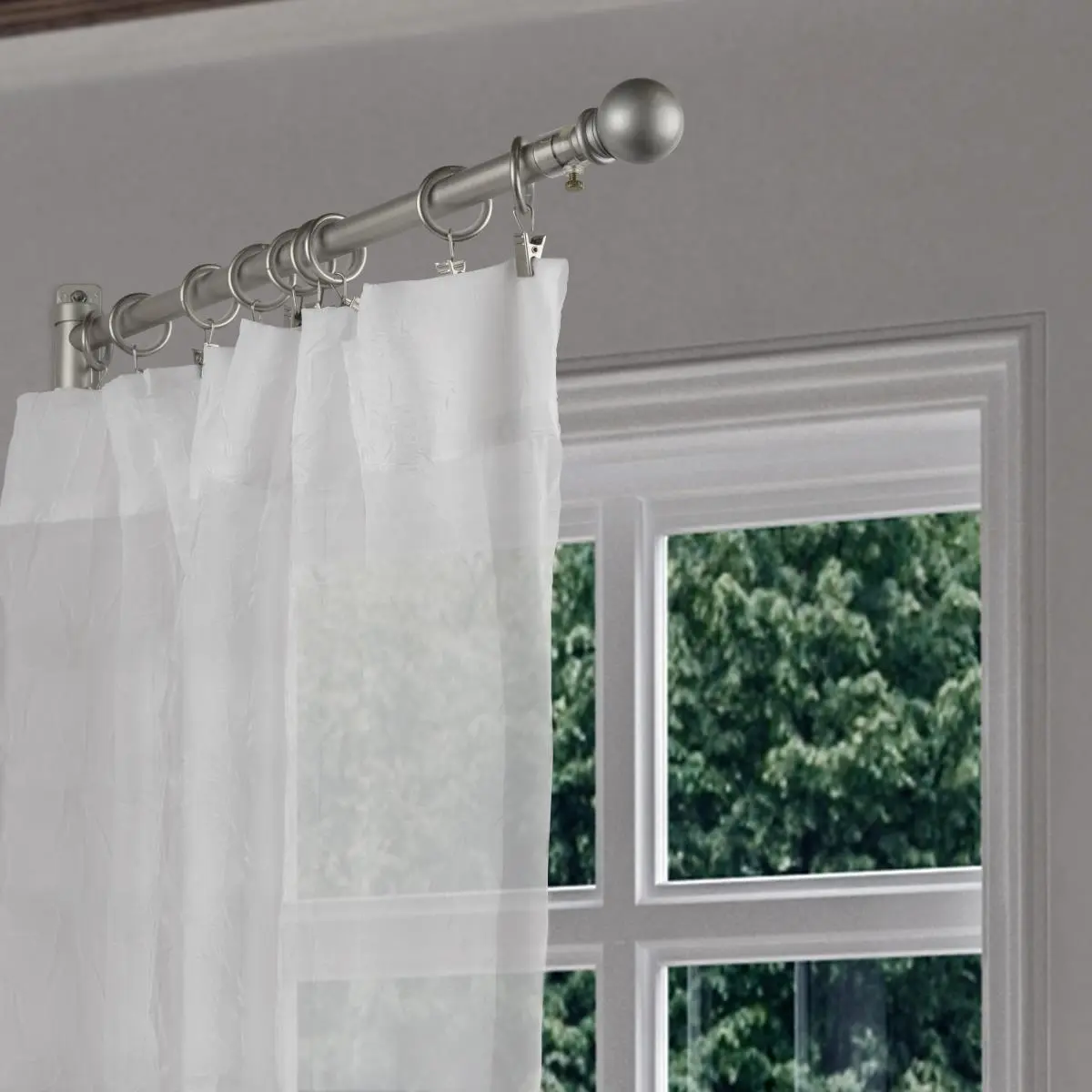 212 MAIN Satin Nickel Metal Swing-Arm Curtain Rods for Windows, 0.625 in. Diameter, Adjustable 17-26 in. for Baby Nursery, Easy Access, Mounting Hardware, Modern, Swing Arm Rod, Versatile Swing-Arm Curtain Rod