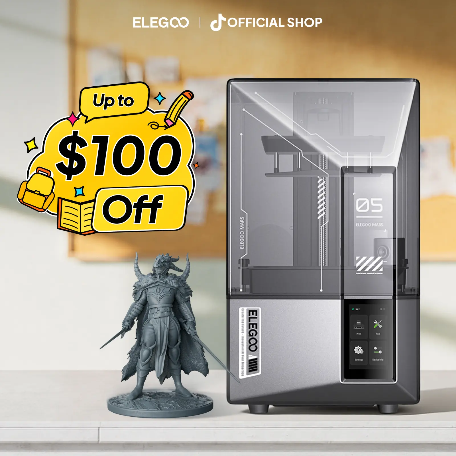 ELEGOO Mars 5 Ultra Resin 3D Printer with 7" 9K Mono LCD, 150mm/h High Speed Printing, Smart Automatic Leveling, Intelligent Detection, WiFi-Transfer, Printing Size of 6.04 × 3.06 × 6.49 inch,back to school,back to school haul