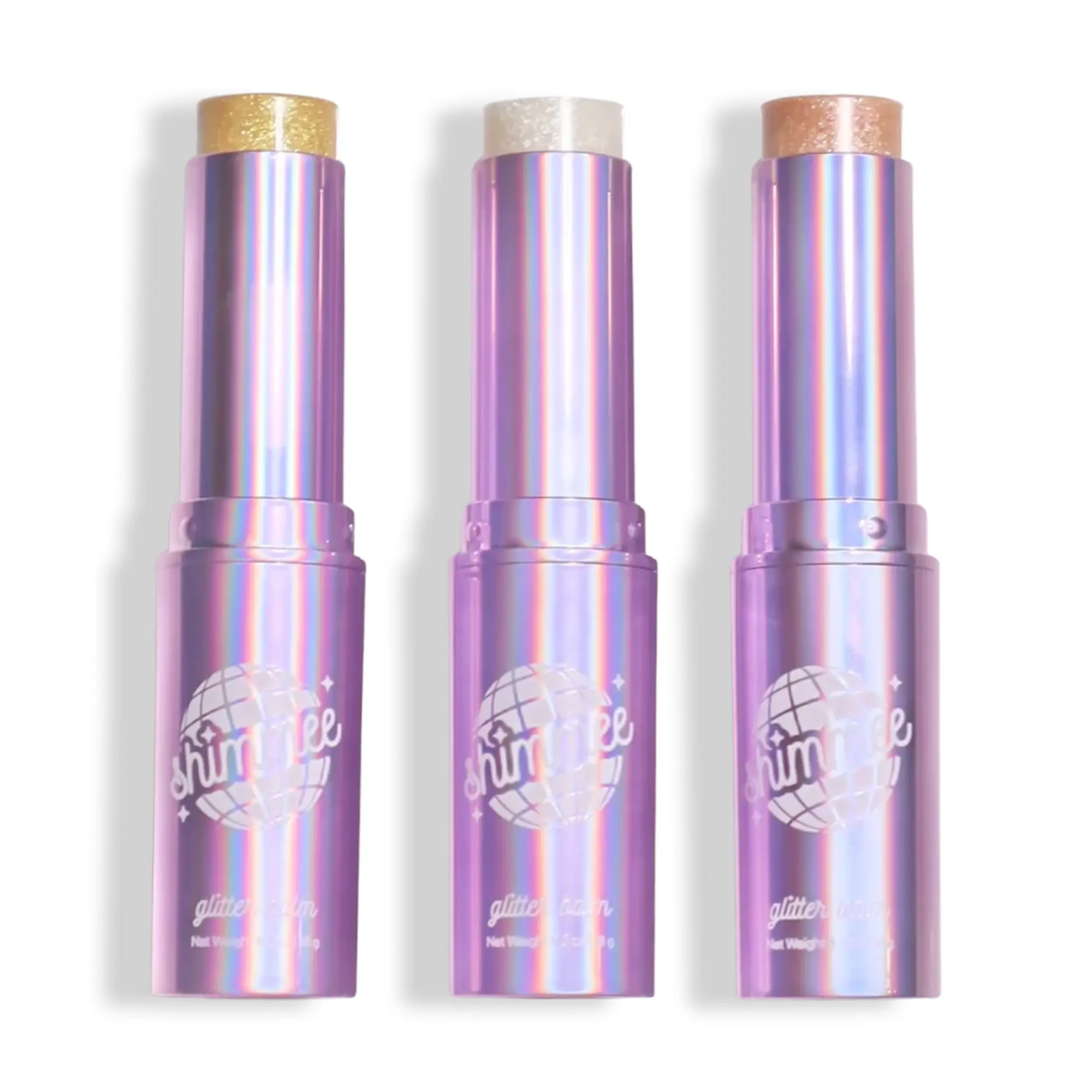 The Shimmee Set 3 Body Glitter Balm Sticks Gold Silver Pink Iridescent Shimmer for Face Body Hair Vitamin E Hydrating Vegan Fragrance Free No Glue Glitter Made in USAb