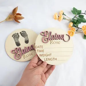Personalized Baby Name Sign,Sign For Hospital, Baby Announcement Sign with Birth Stats, Footprint Sign For Newborn, Baby Name Reveal