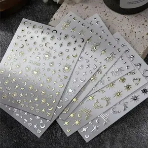 3D Star & Moon & Heart Pattern Nail Art Sticker, 6 Sheets Self Adhesive Nail Decal, French Nail Art Decoration for Women & Girls