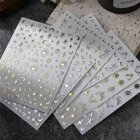 3D Star & Moon & Heart Pattern Nail Art Sticker, 6 Sheets Self Adhesive Nail Decal, French Nail Art Decoration for Women & Girls, Nail Adhesive Stickers, Nail Art Products, Nail Art Supplies