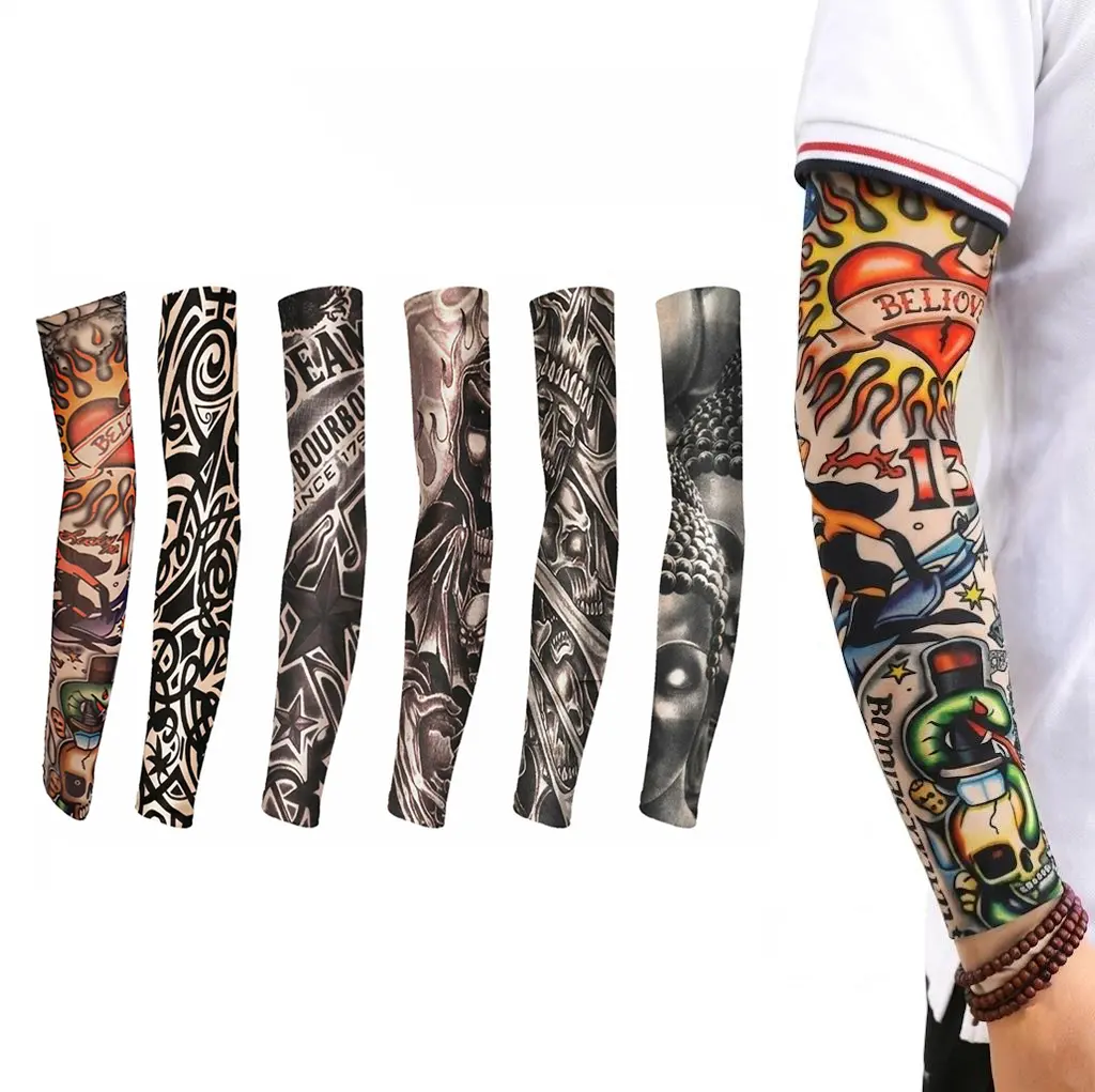 6PCS Tattoo Arm Sleeves for Men, Fake Tattoo Sleeves with UV Sun Protection, Breathable Cooling Arm Covers, Temporary Tattoo Sleeve Covers for Fishing, Biking, Running, Cycling, Outdoor Sports & Work